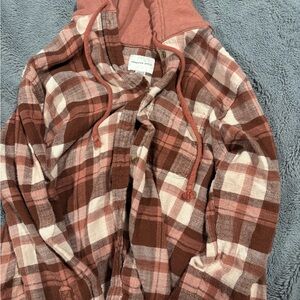 American Eagle Outfitters Plaid Button Down Shirt - Brown and Pink